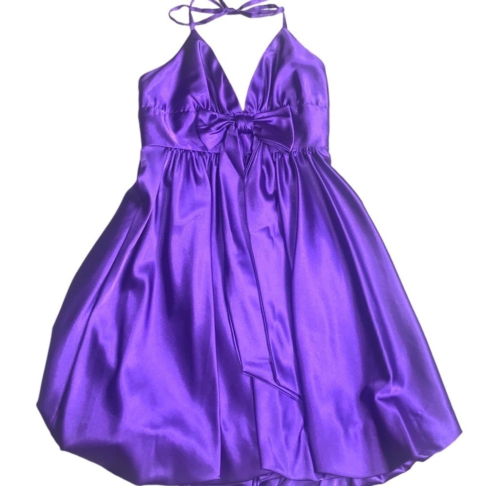 Jessica McClintock Purple Satin Halter Mini Dress